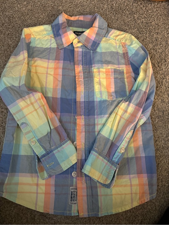OshKosh B'gosh Other - OshKosh B'gosh Pastel Plaid Button-Down Shirt - Blue, Yellow, Peach, Mint